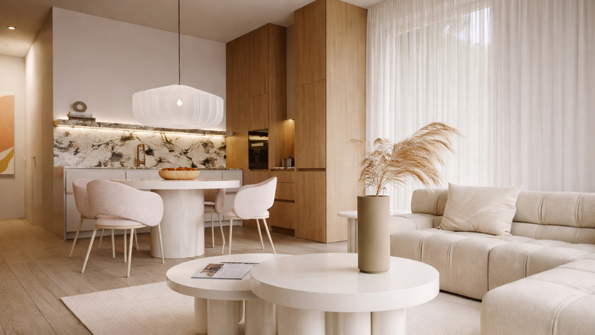Apartament w Gdańsku w stylu japandi – projekt wnętrza nad morzem