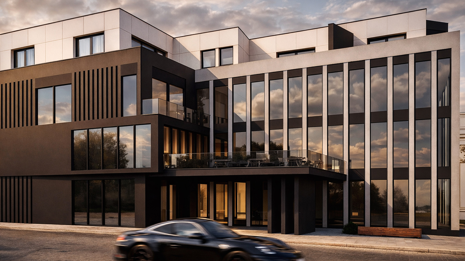 Projekt budynku usługowo-mieszkalnego – konkurs, 2300 m²