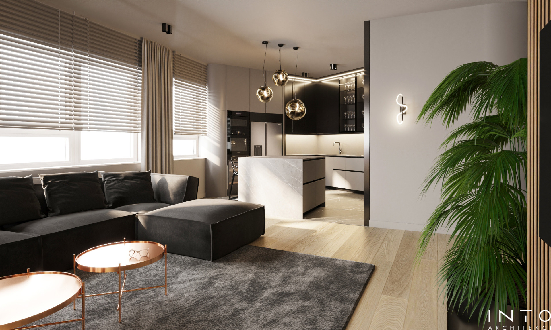 Widokowy apartament na 20. piętrze w Warszawie – nowoczesny projekt wnętrza