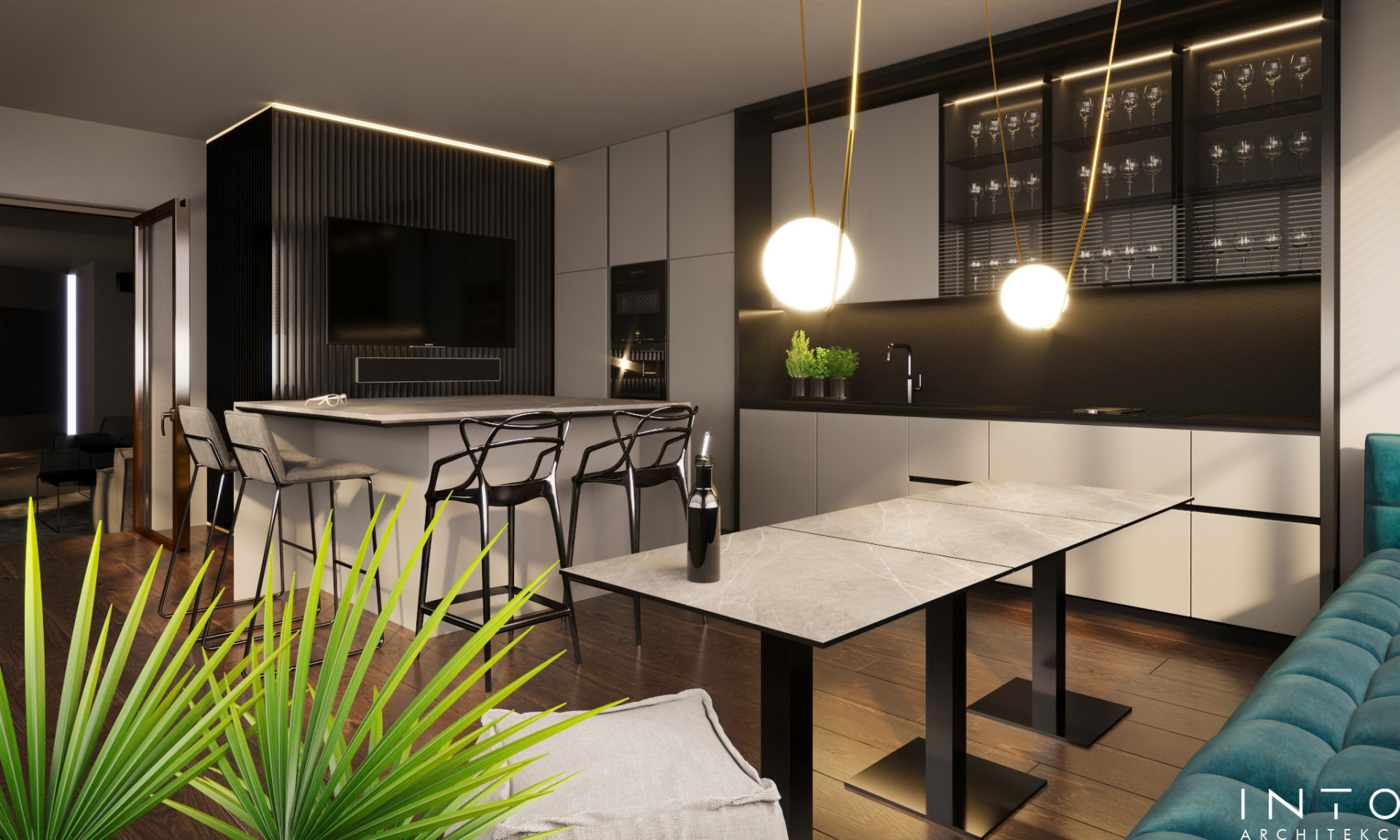 Widokowy apartament na 20. piętrze w Warszawie – nowoczesny projekt wnętrza