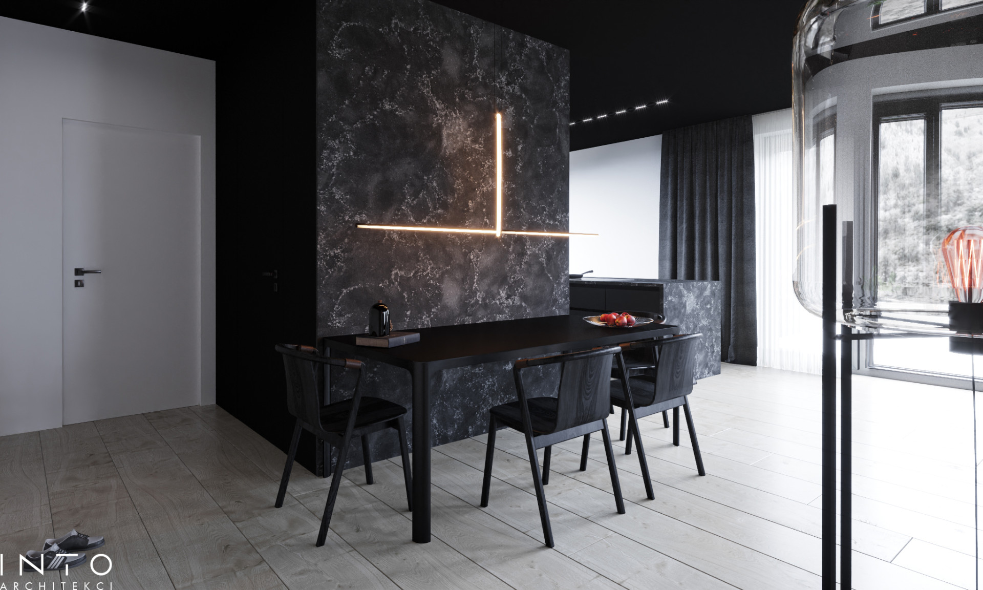 Wnętrza domu w Gdańsku z czarnym sufitem – nowoczesny projekt 360 m²