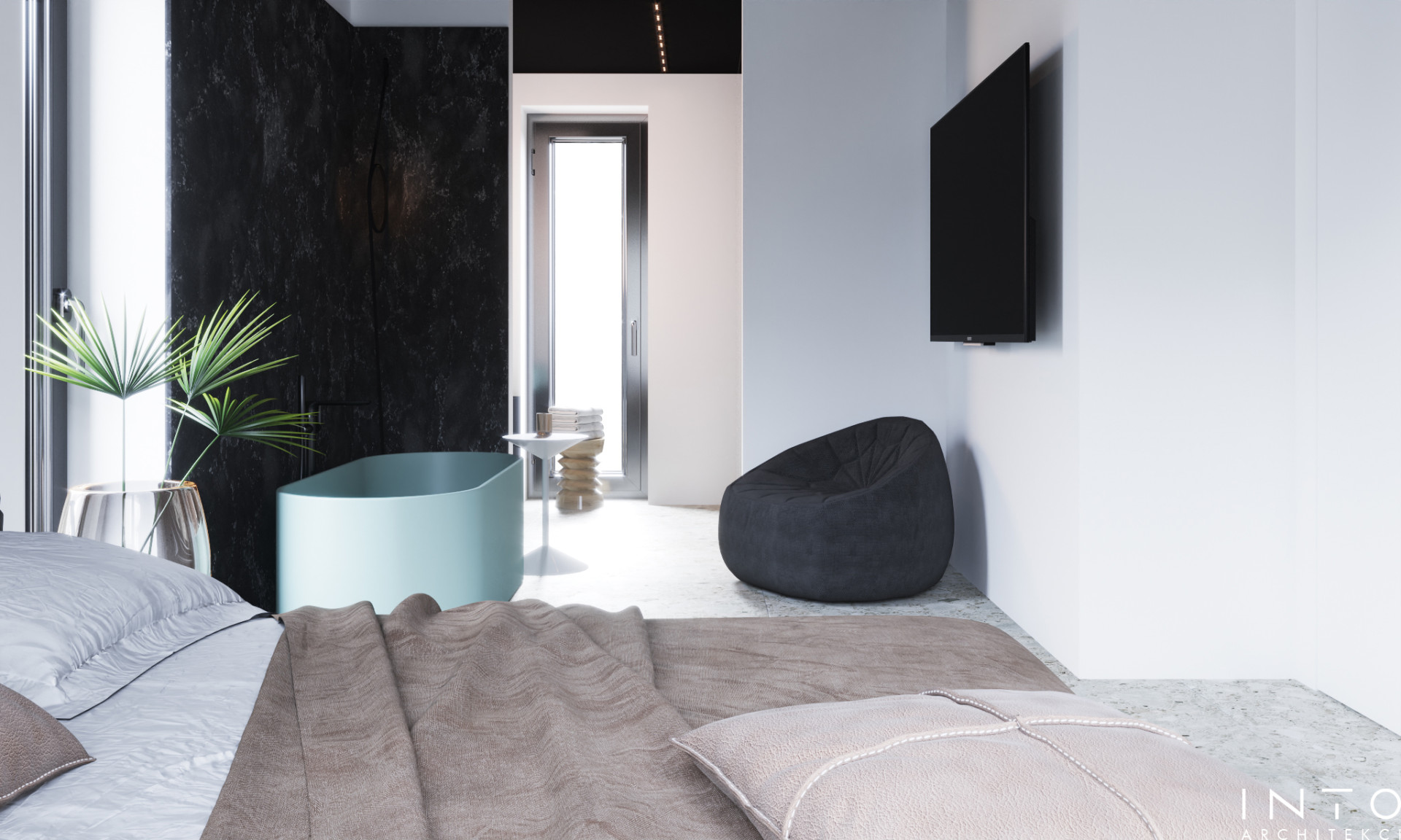 Wnętrza domu w Gdańsku z czarnym sufitem – nowoczesny projekt 360 m²