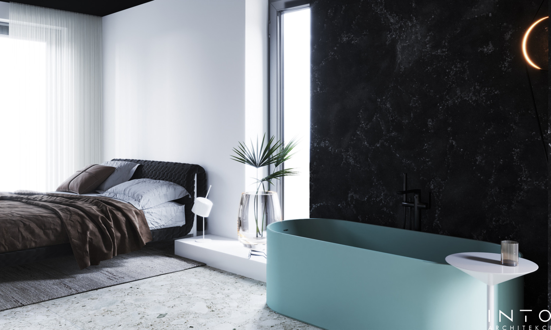 Wnętrza domu w Gdańsku z czarnym sufitem – nowoczesny projekt 360 m²