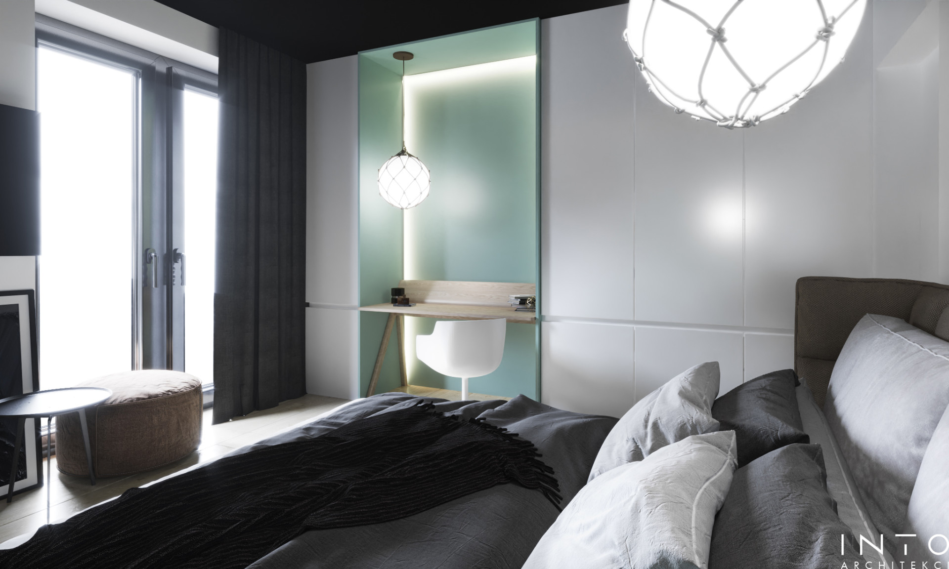 Wnętrza domu w Gdańsku z czarnym sufitem – nowoczesny projekt 360 m²