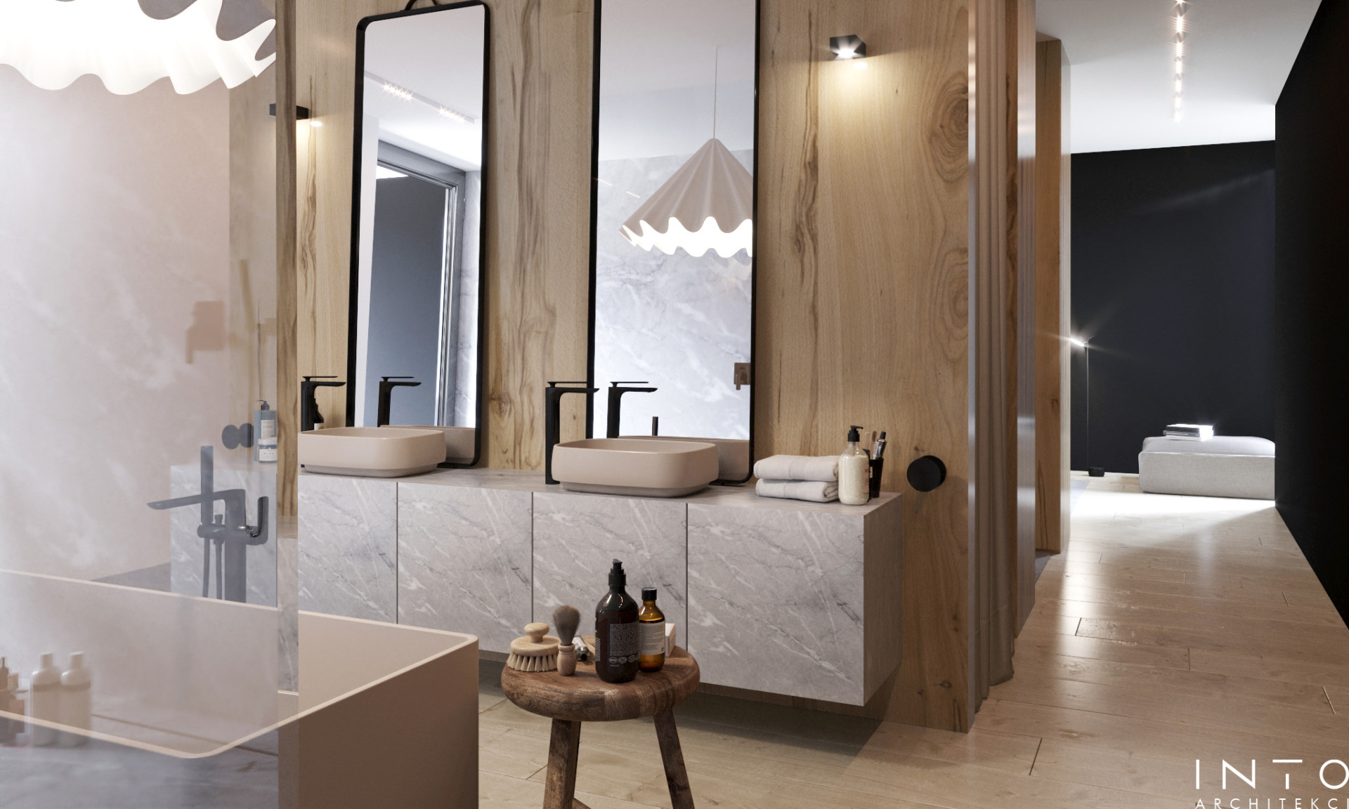 Projekt wnętrz domu w Gdańsku – elegancki ciepły minimalizm