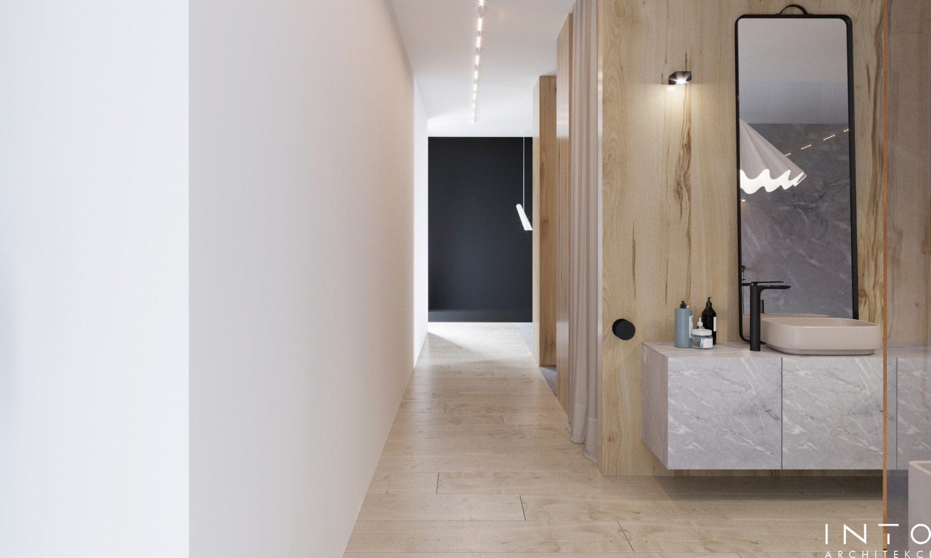 Projekt wnętrz domu w Gdańsku – elegancki ciepły minimalizm