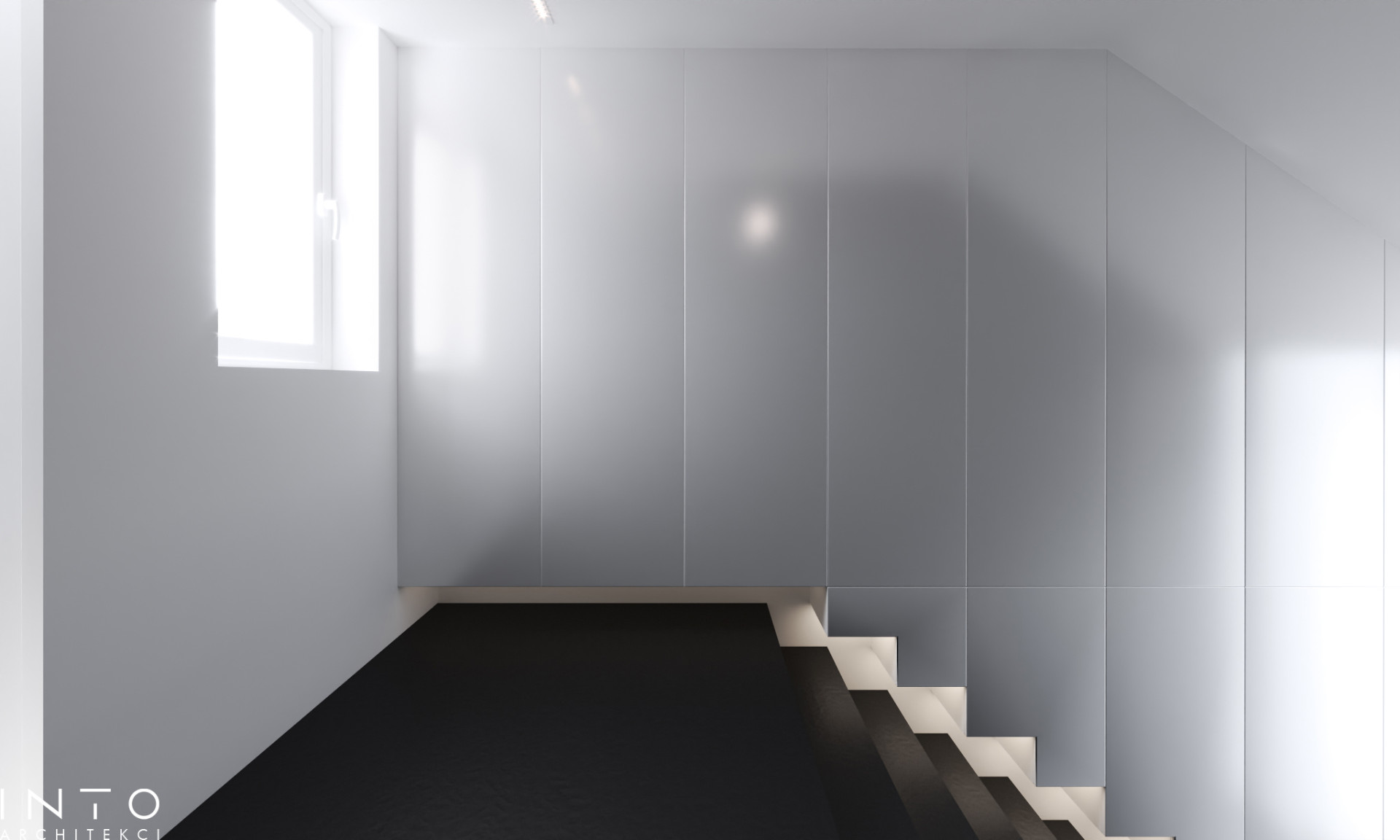 Projekt kameralnego biura z antresolą w Poznaniu – nowoczesne wnętrze 80 m²