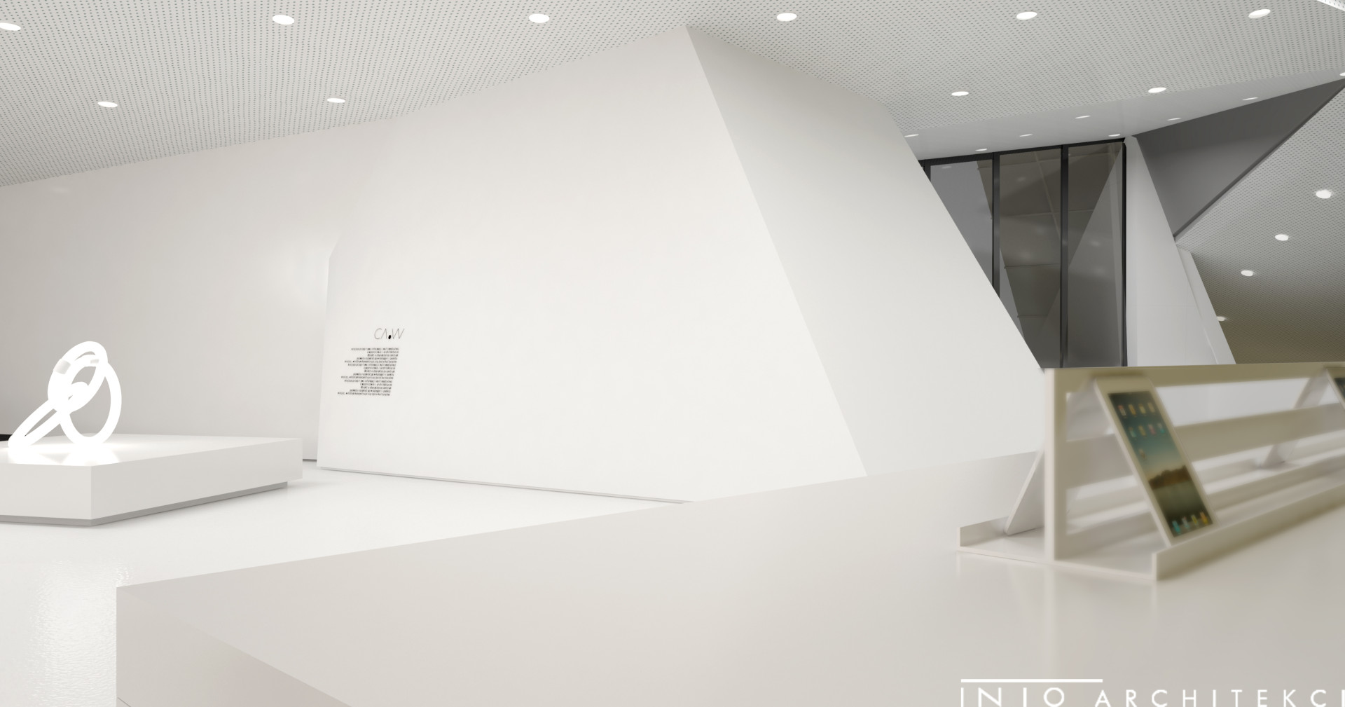 Minimalistyczna koncepcja centrum designu i przestrzeni wystawienniczej