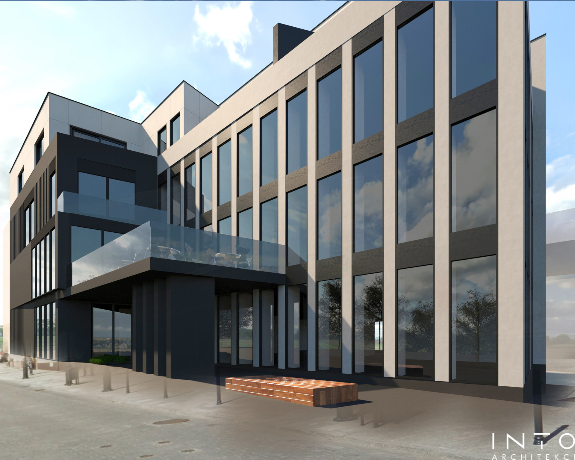 Projekt budynku usługowo-mieszkalnego – konkurs, 2300 m²